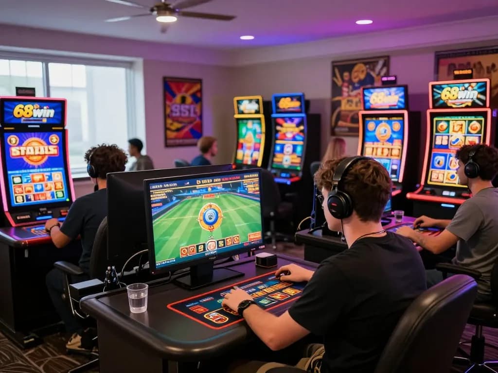 Players enjoying various games at 68win's vibrant online casino, showcasing an engaging gaming experience.