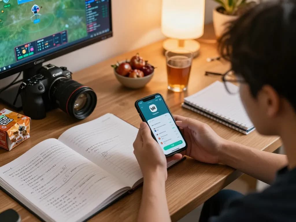 Engaging user placing bets on link tg88 sports app with strategic notes in cozy home setting