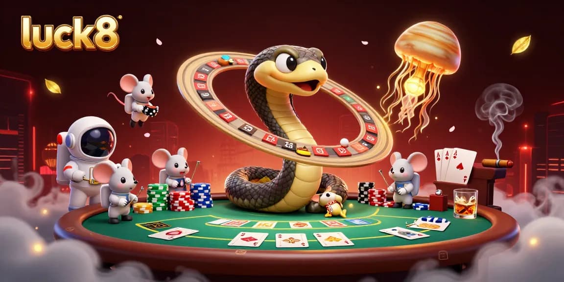 Experience 3D action at luck8 with a unique cosmic casino scene featuring vibrant characters and exciting gaming elements.