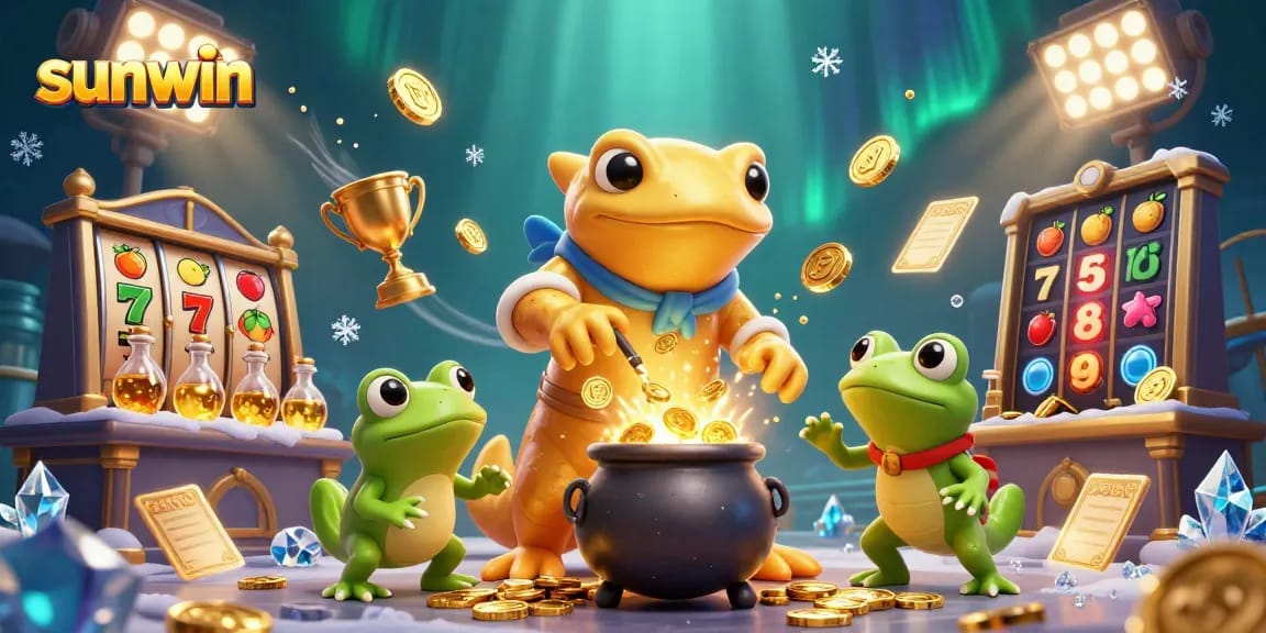 Experience the magic of sunwin with the alchemical transformation of games and prizes in this vibrant casino scene.