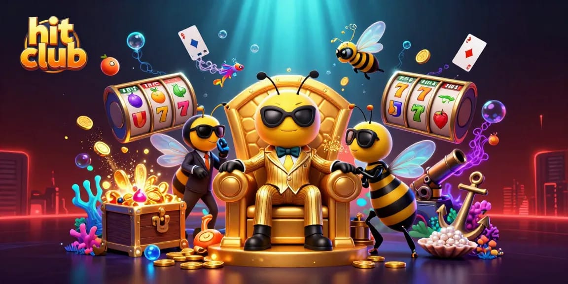 Hit club casino scene highlighting a bumblebee mob boss with slot elements.