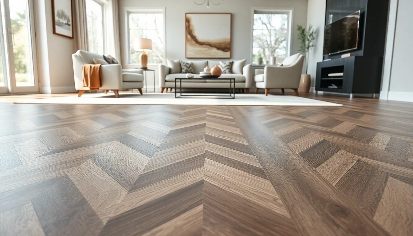 LVP flooring near me displayed beautifully in a modern living room, highlighting elegant design.