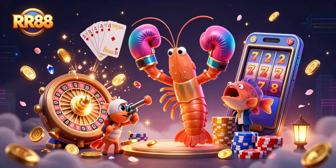 Engage with RR88's dynamic casino world filled with vibrant gaming elements and exciting characters.
