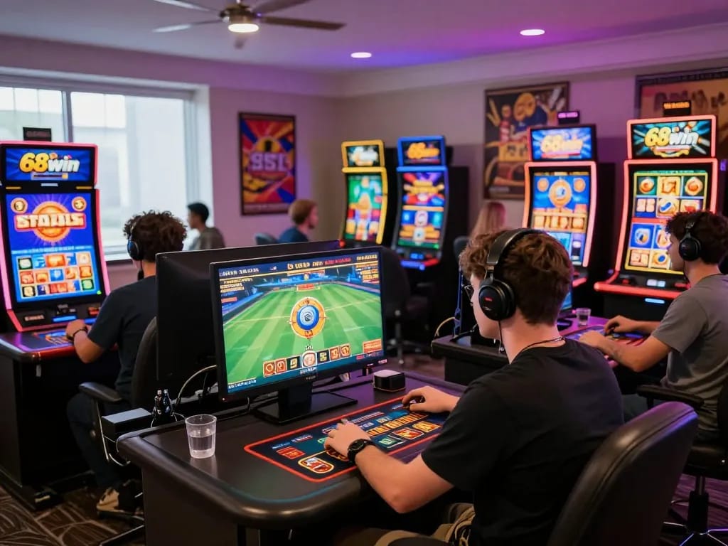 Players enjoying various games at 68win's vibrant online casino, showcasing an engaging gaming experience.