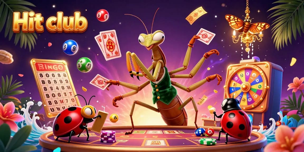 Hit club showcases a vibrant casino scene with characters energetically engaging in games, emphasizing dynamic gambling action.