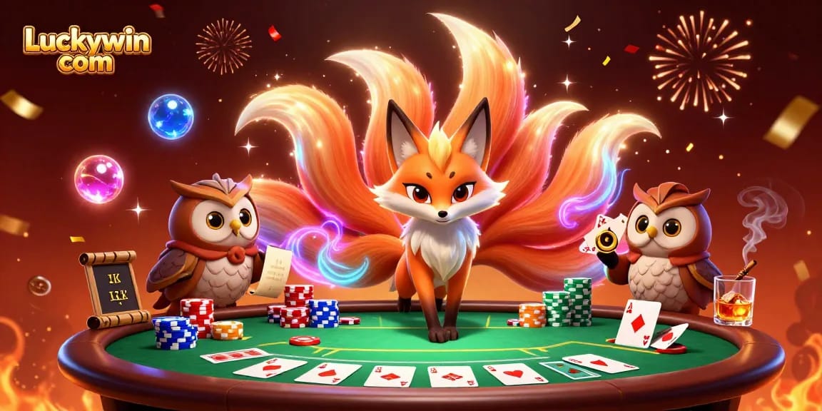 Experience thrilling gameplay at Luckywin com with colorful spirits and poker elements in a vibrant casino illustration.