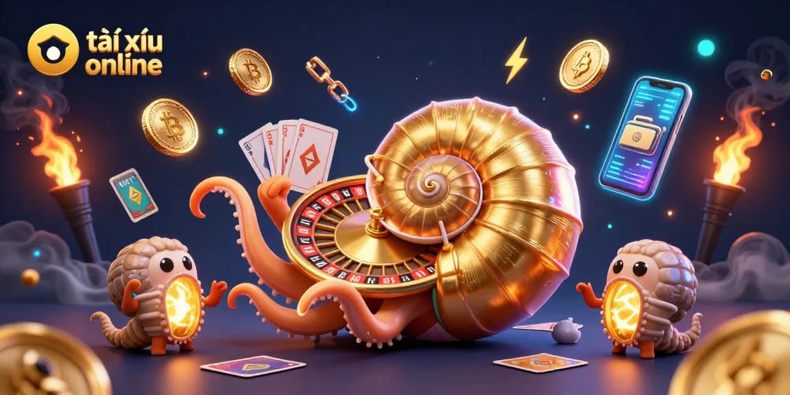 Play engaging games in a vibrant world of tài xỉu online, filled with glowing cryptocurrencies and colorful characters.