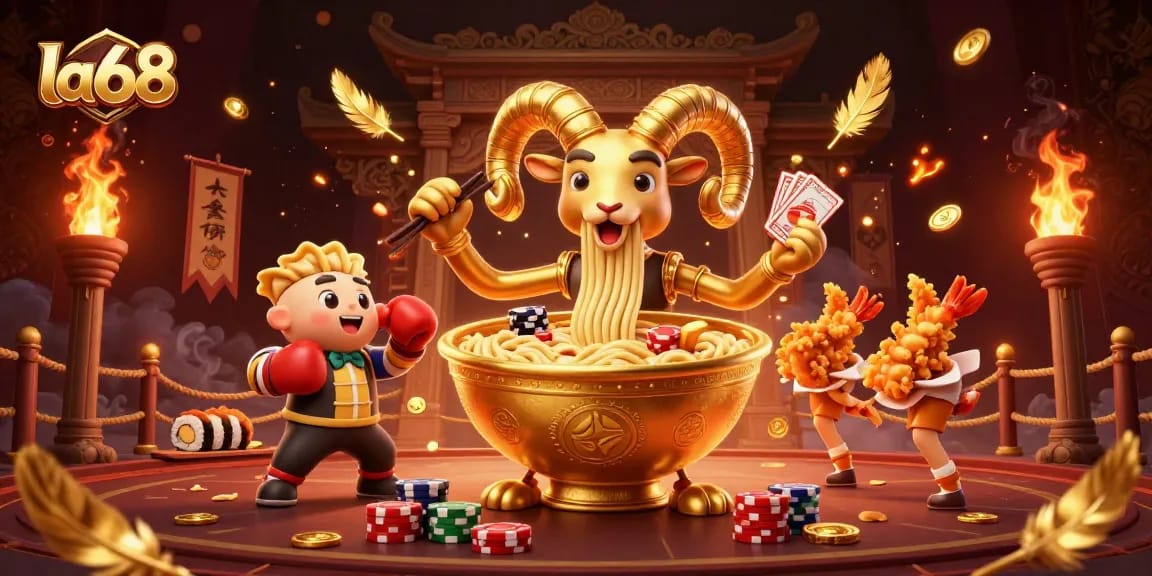 Engage with la68 through a vibrant casino scene featuring delightful cartoon characters and dynamic elements.