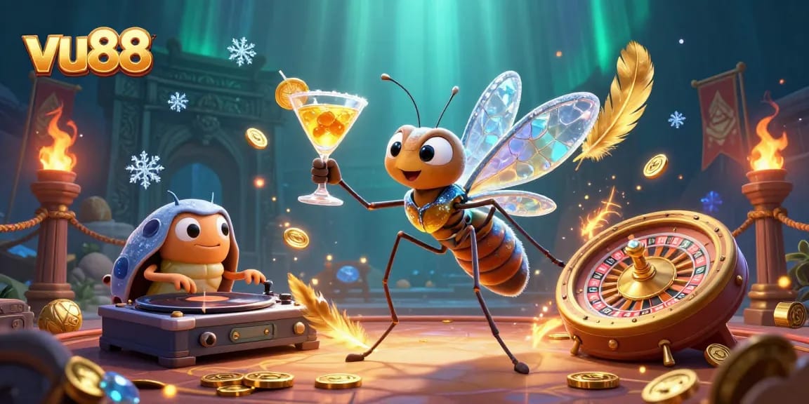 Experience winning excitement at vu88 with vibrant casino scenes featuring unique characters and games.