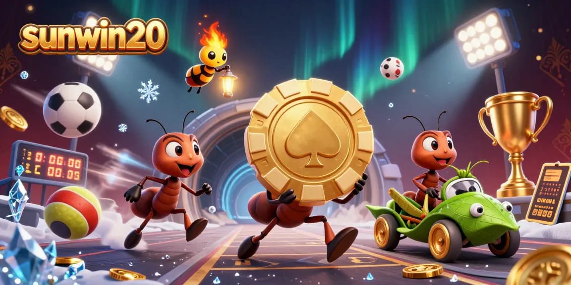 Experience sunwin20 with a thrilling casino heist scene featuring animated ants and vibrant elements.