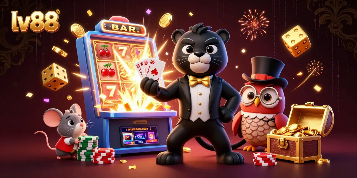 Experience the dazzling thrill of lv88 with a stylish panther dealer in a vibrant casino scene.