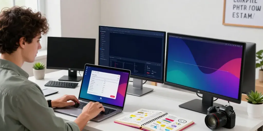 Analyzing Instagram followers and engagement metrics in a modern workspace