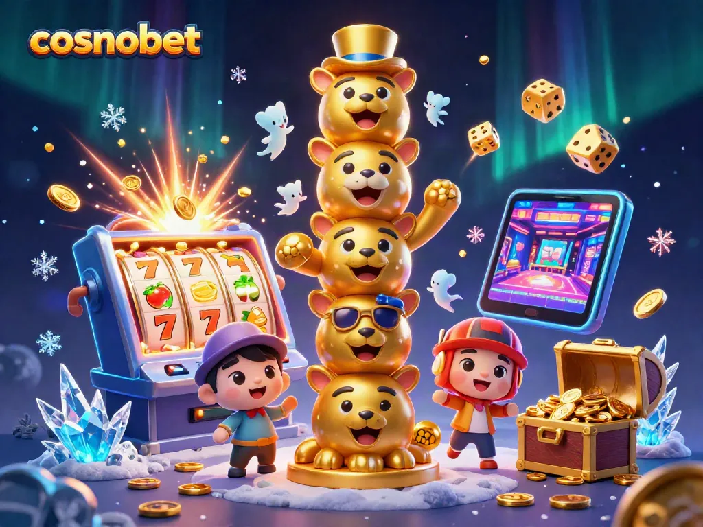 Experience the thrill of cosmobet with vibrant casino elements in a dazzling 3D illustration.
