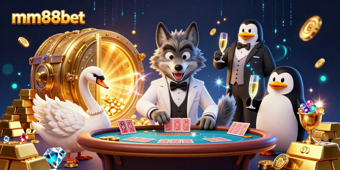 Experience thrilling moments at mm88bet with a debonair wolf, elegant swan, and sophisticated penguin.