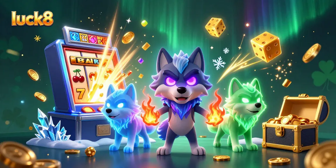 Experience luck8 in action with thrilling jackpots, ghostly wolves, and casino excitement in this vibrant illustration.