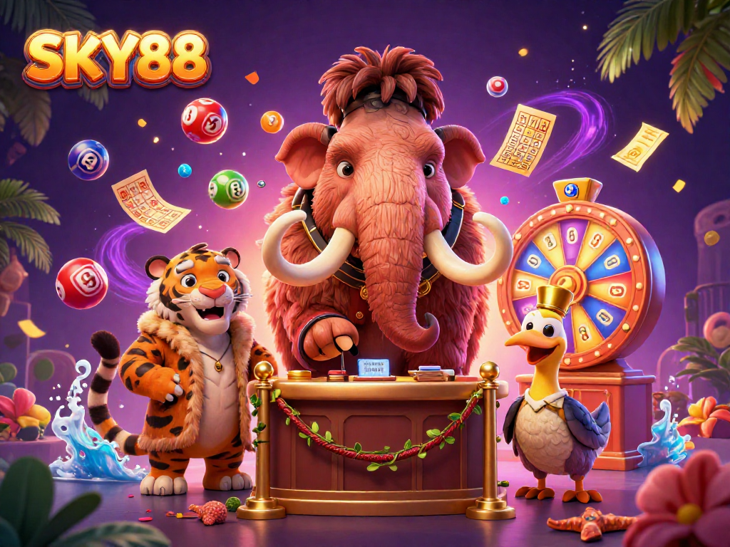 Experience excitement at SKY88 with vibrant lottery balls and dynamic casino atmosphere.