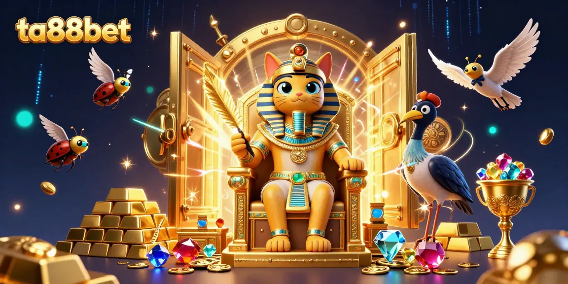 Engage with ta88bet's vibrant 3D casino illustration featuring rich treasures, Egyptian themes and gambling excitement.