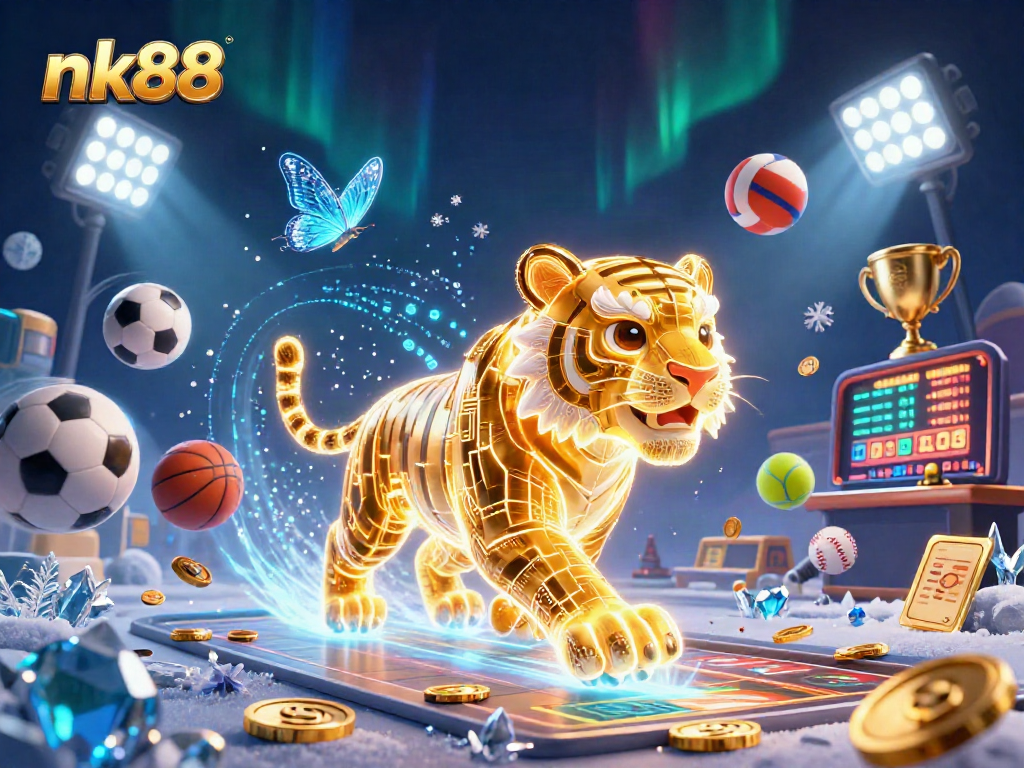 Bet on sports with nk88 in a vibrant digital casino scene featuring animated elements.