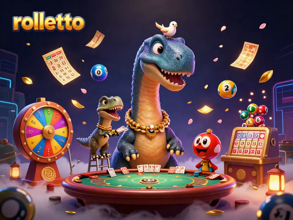 Engage with rolletto's dynamic gambling scene featuring a towering brontosaurus and a clever raptor.
