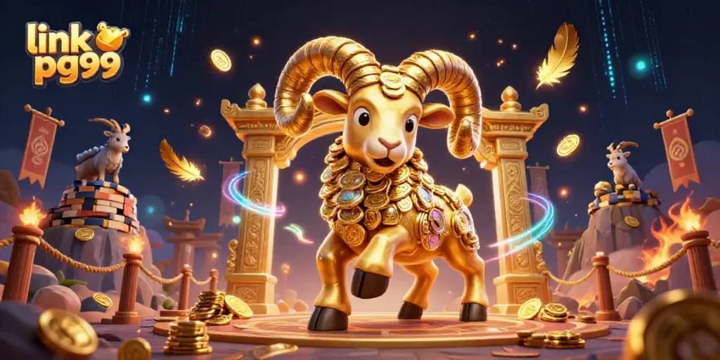 Experience the excitement of gaming at link pg99 with a golden ram leading the charge into a thrilling casino arena.