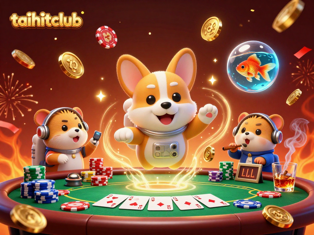 Experience excitement at taihitclub with a vibrant 3D casino scene featuring playful characters.