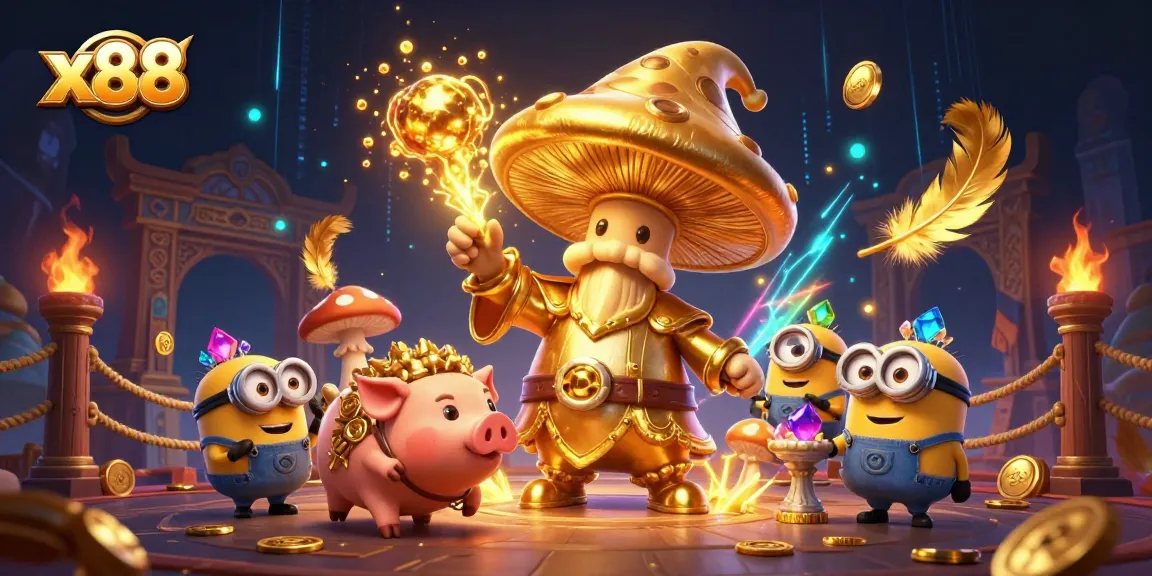 Spin to win at x88 with magical golden treasures and vibrant casino elements.