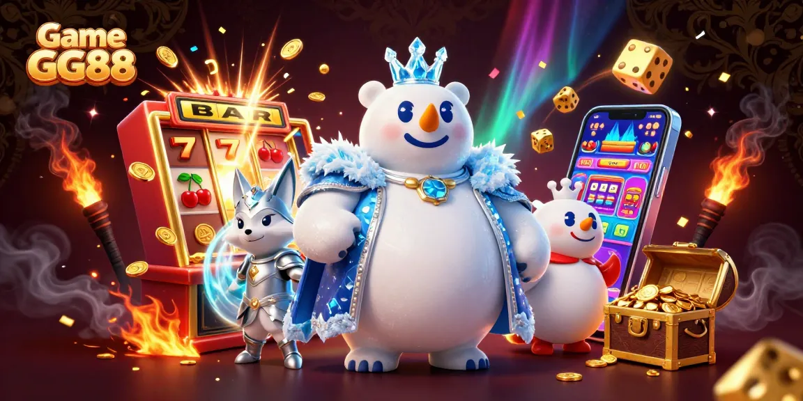 Game GG88 showcases a vibrant scene of excitement, featuring a polar bear and snow fox in a casino atmosphere.