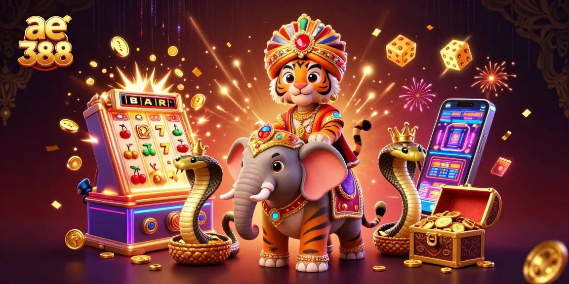 Win big at ae 388 with exciting slots and bold jackpots surrounded by vibrant characters.
