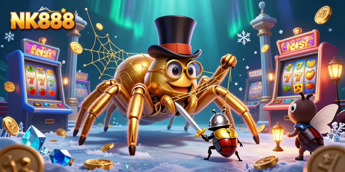 Engage with NK888's thrilling slot gaming experience portrayed through vibrant characters and dynamic elements.