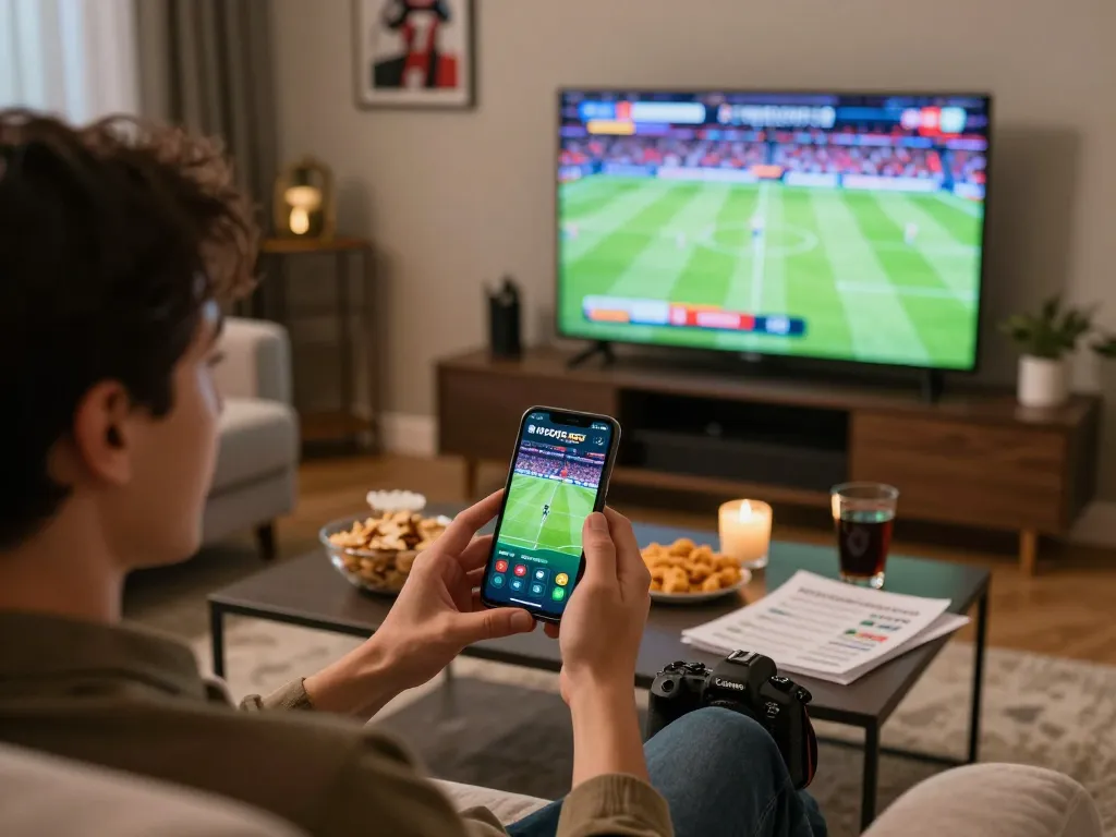 Windd user excitedly placing sports bets from a cozy living room.