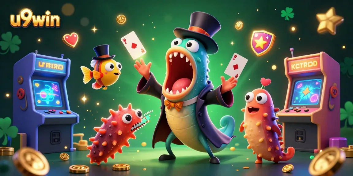 Engage with u9win's thrilling gaming world featuring vibrant characters and dynamic casino elements.