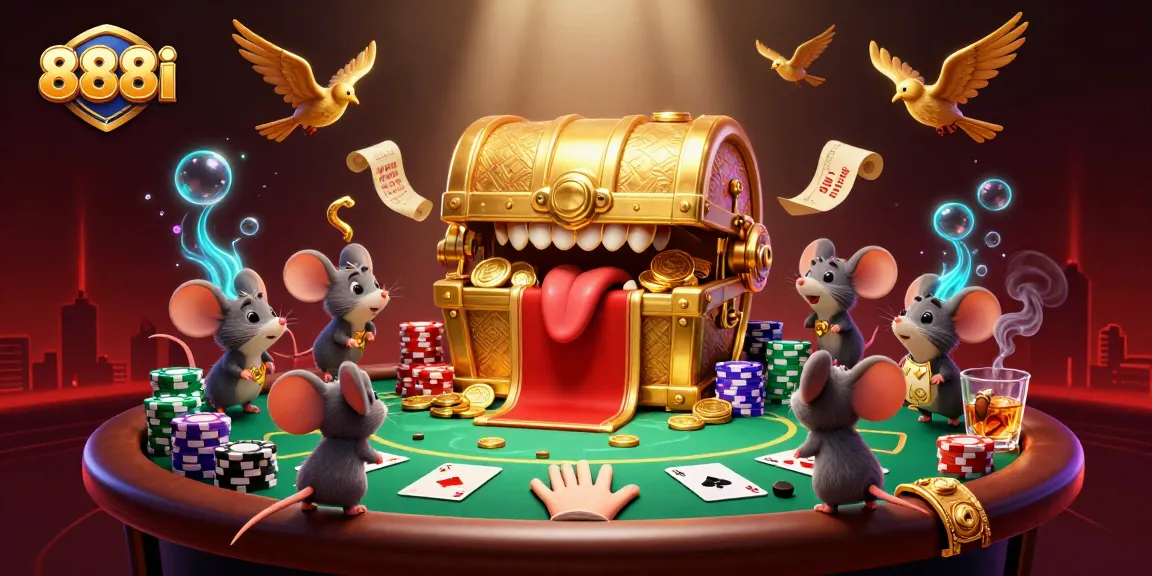 Engage with the vibrant 888i world, featuring a treasure chest and dynamic casino elements.