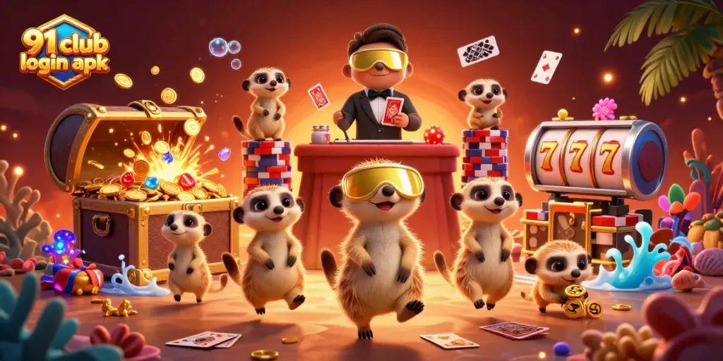 Experience thrilling gameplay with 91 club login apk, showcasing a vibrant meerkat casino scene filled with excitement.
