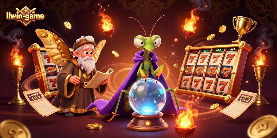 Experience thrilling wins with llwin-game as a fortune teller peers into her crystal ball amidst vibrant gambling elements.
