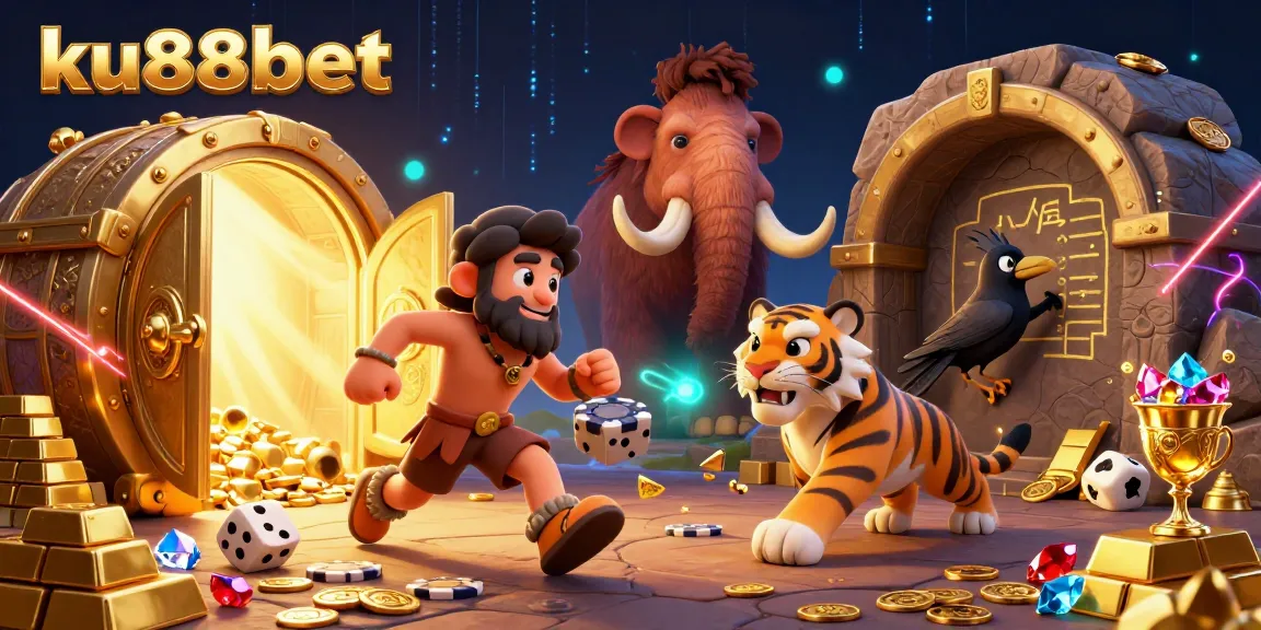 Engage in thrilling games with ku88bet at a vibrant prehistoric casino featuring colorful elements.