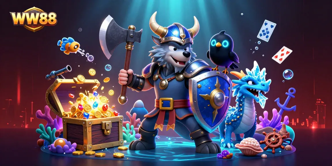 Experience thrilling gameplay at WW88 with exciting characters and dynamic casino elements in a vibrant underwater scene.