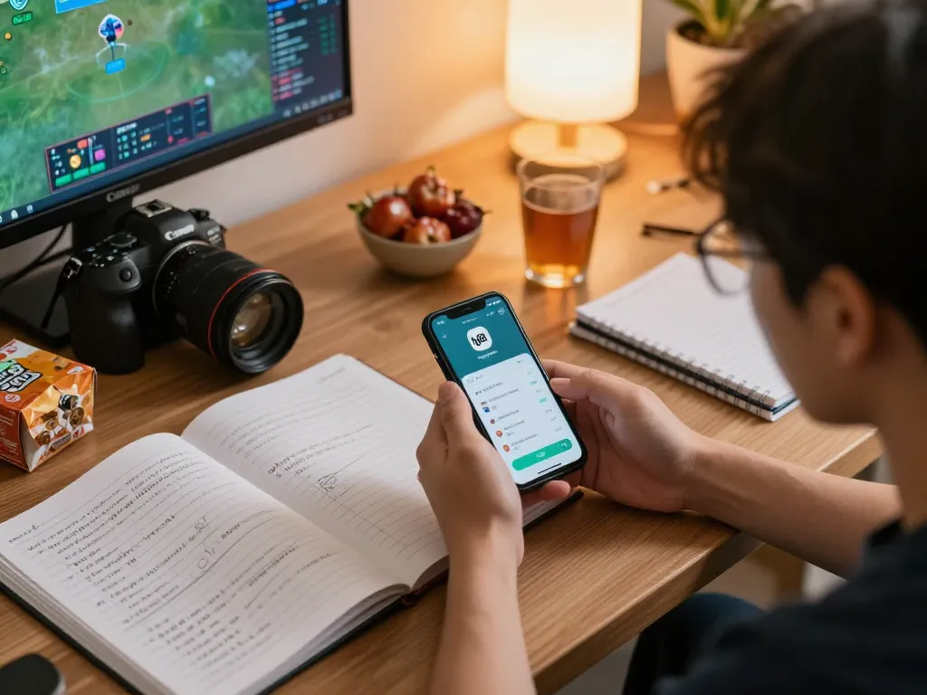 Engaging user placing bets on link tg88 sports app with strategic notes in cozy home setting