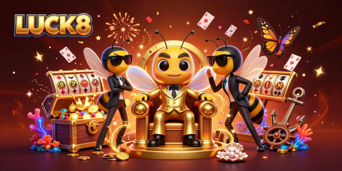 Experience LUCK8’s vibrant online casino with intricate designs, exciting slot reels, and dynamic game elements.