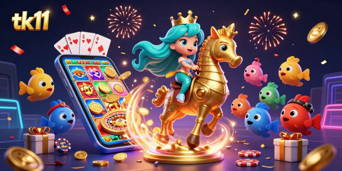tk11 showcases vibrant 3D digital art depicting a mermaid princess enjoying various casino elements in a dynamic scene.