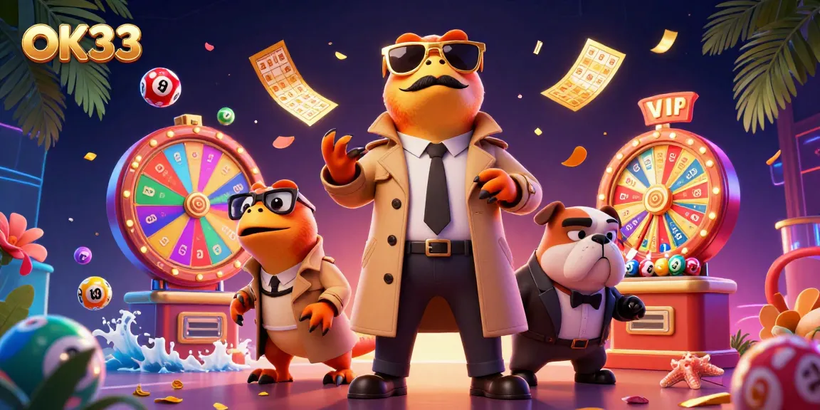 Engage with OK33's vibrant online casino scene featuring lively cartoon raptors and dynamic gaming elements.