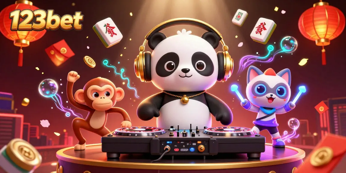 Experience the thrill of gambling with 123bet's vibrant rave featuring a DJ panda.