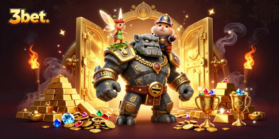 Join the thrilling action at 3bet. while witnessing a magical scene with golden treasures and fantasy characters.